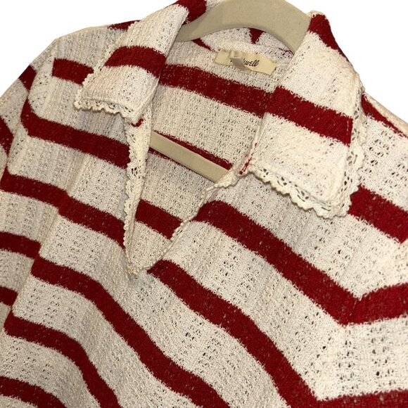 madewell cinnamon red white textured Breton stripe knit sweater top XXS - Picture 2 of 3